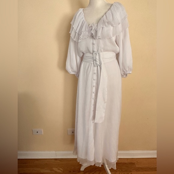 ROTATE BIRGER CHRISTENSEN Ellie White Ruffle-trimmed Georgette Midi Dress - Picture 8 of 10